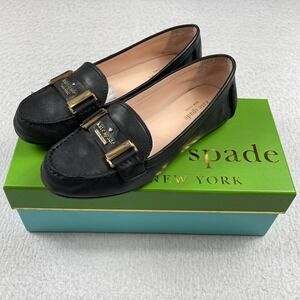 Kate Spade Colette Loafers Women 7M Black Soft Calf Leather Gold Driving Moc